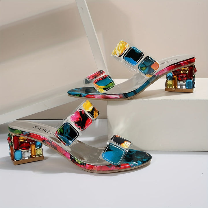 Finnea | Multicolor Clear Strap Block Heel Sandals
