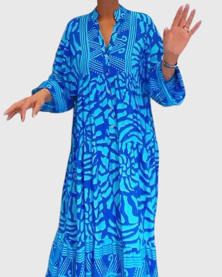 Cordeliaella | Printed V-Neck Maxi Dress with Sleeves