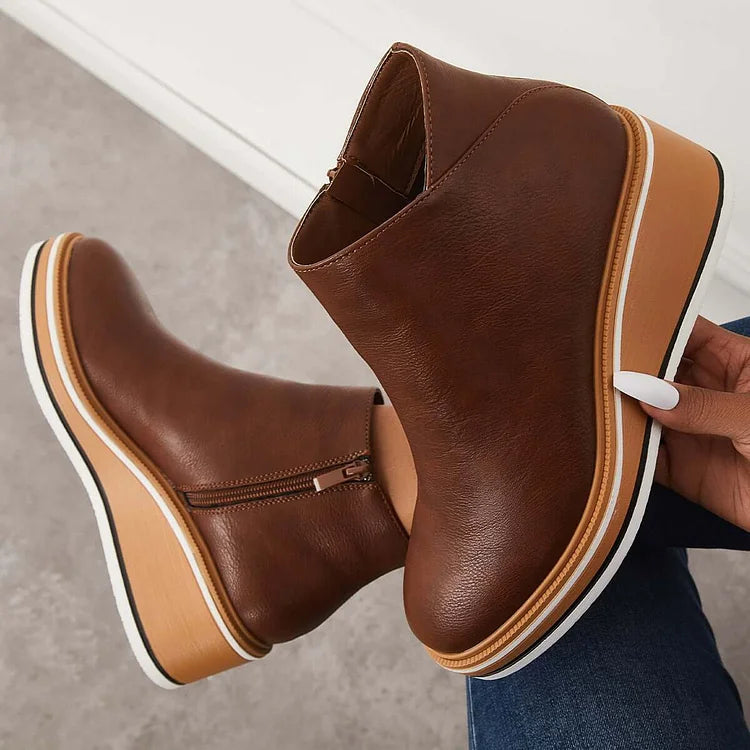 Rosa | Closed Toe Wedge Ankle Boots with Zipper