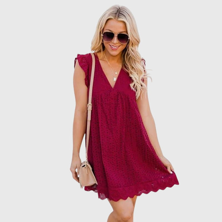 Beatrise | Eyelet Babydoll Dress with Flutter Sleeves