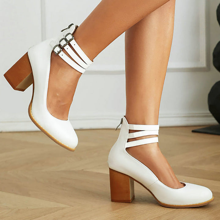 Vinca | Ankle Strap Block Heels with Buckles