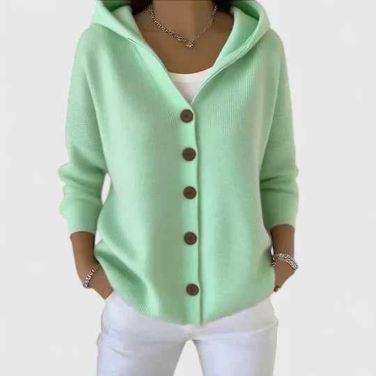 Evangelina | Hooded Button-Up Cardigan with Long Sleeves