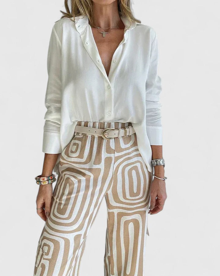 Katja | Geometric Print Two Piece Set with Belt
