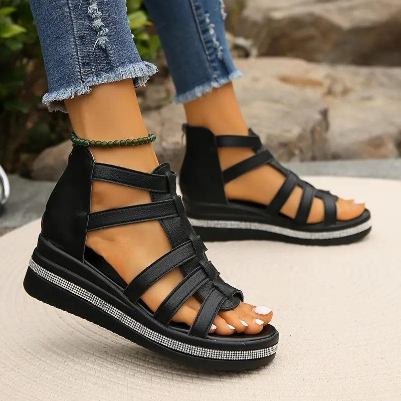 Francine | Gladiator Platform Sandals with Back Zip