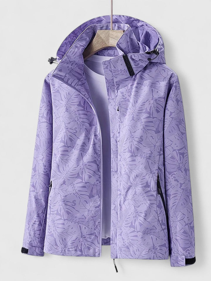 Minka | Tropical Leaf Print Waterproof Jacket Hooded