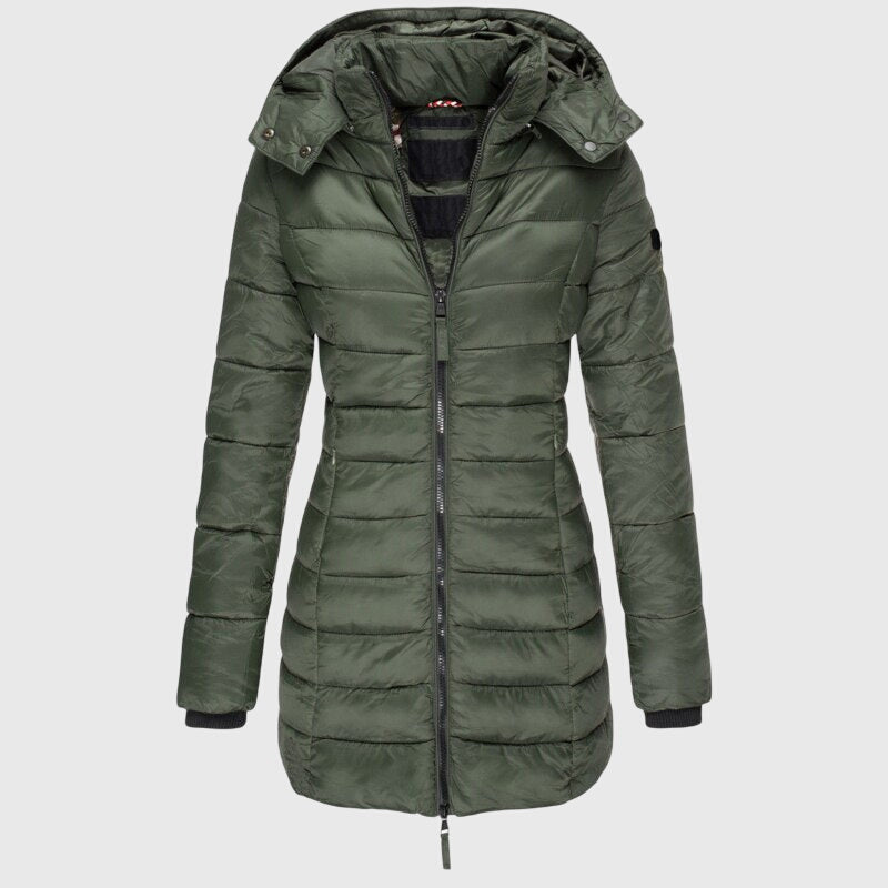 Zeta | Hooded Long Puffer Jacket with Zip