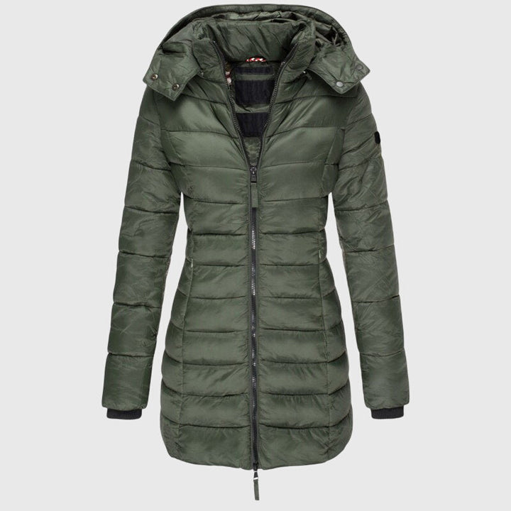 Zeta | Hooded Long Puffer Jacket with Zip