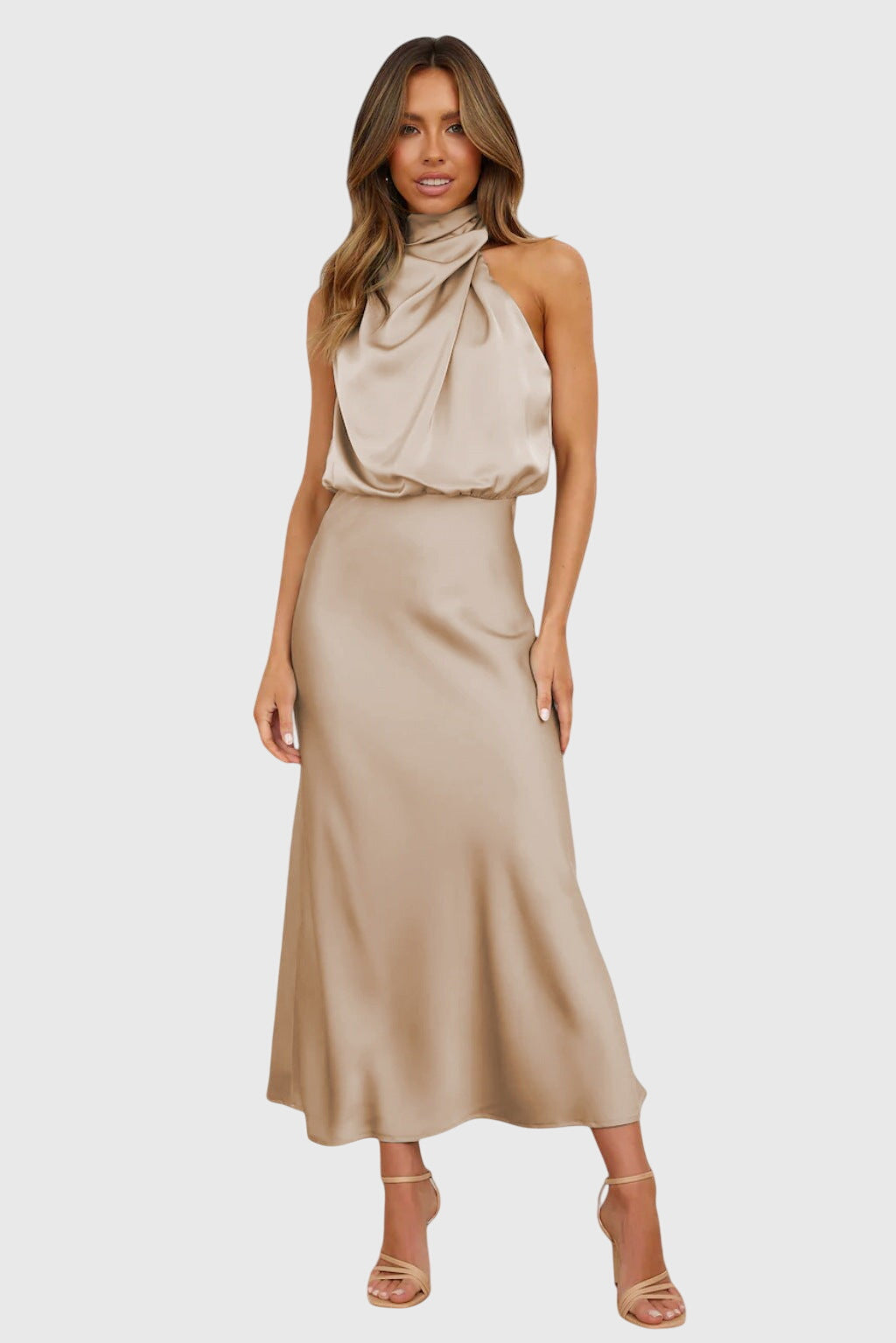 Bellatrixandrea | Satin Halter Neck Dress Sleeveless