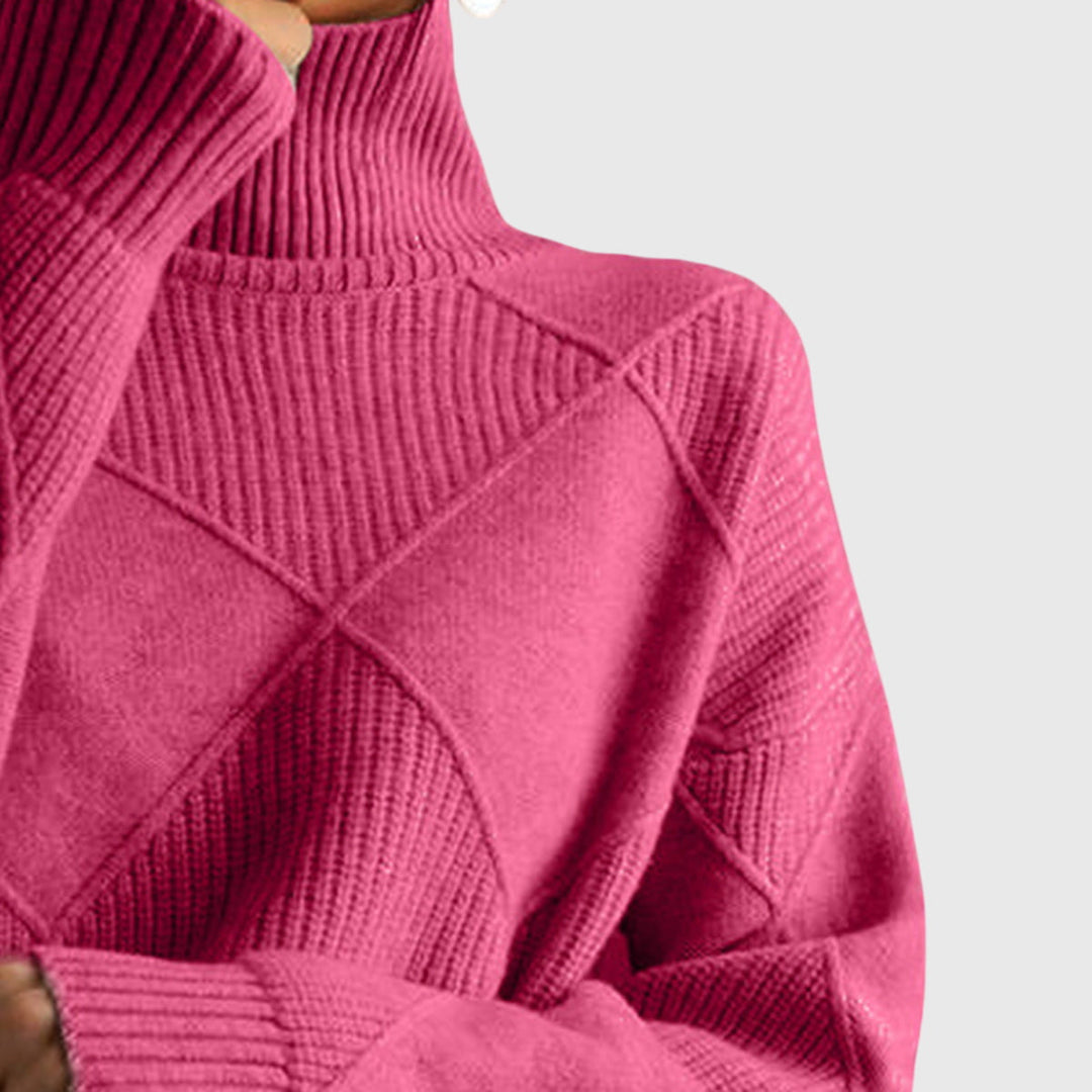Neve | Geometric Knit Turtleneck Sweater with Long Sleeves