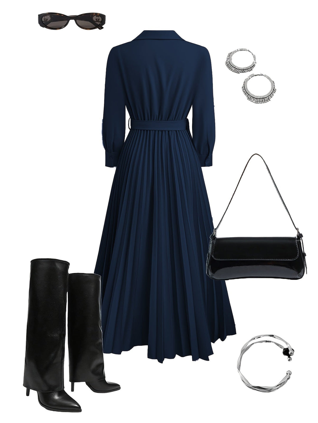 Soraya | Pleated Empire Waist Maxi Dress with Belt