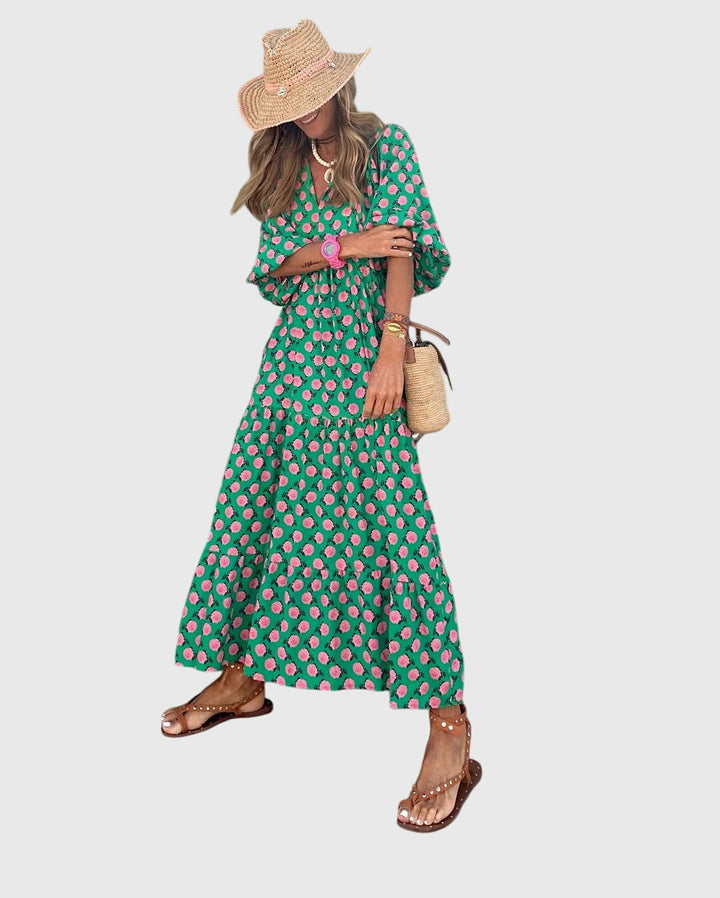 Fleurine | Floral Print Boho Maxi Dress Long Sleeve