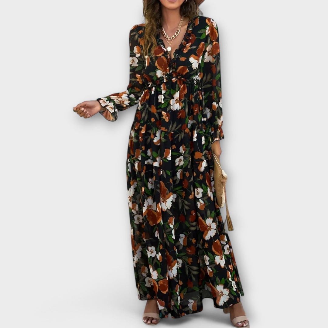 Rosemary | Floral V-Neck Maxi Dress Long Sleeve