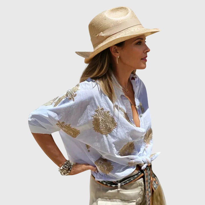 Perpetua | Paisley Print Button-Up Blouse