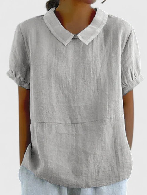 Genevieve | Collared Linen Short Sleeve Blouse