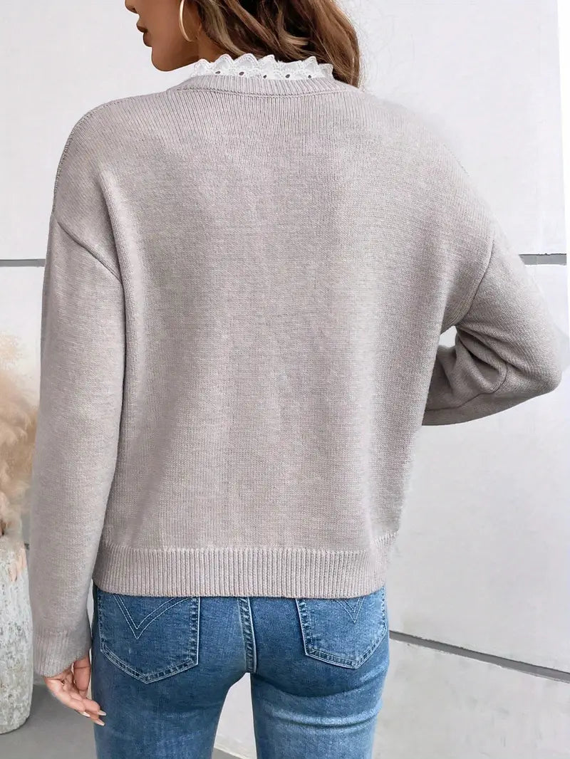 Ophelia | Lace Trim V-Neck Sweater Long Sleeve