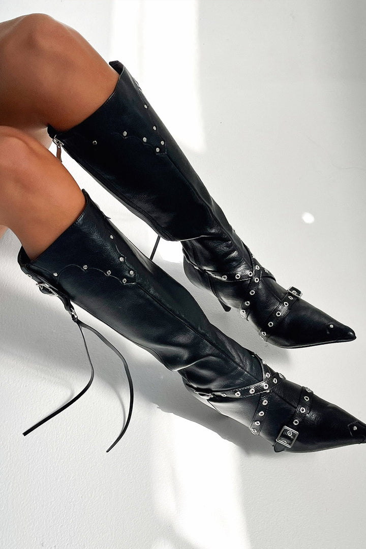 Carmella | Pointed Toe Buckle Strap Boots