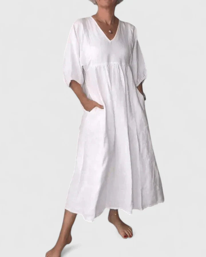Cordilia | V-Neck Empire Waist Maxi Dress with Pockets