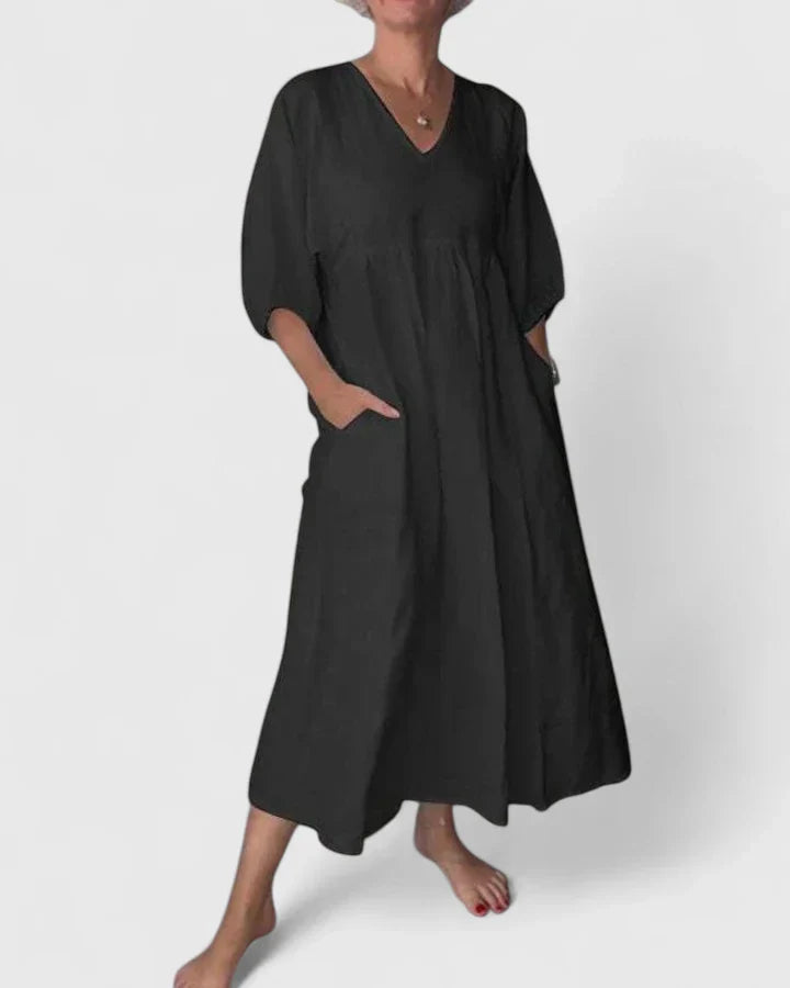 Cordilia | V-Neck Empire Waist Maxi Dress with Pockets