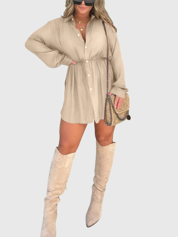Marjolaine | Button-Up Shirt Dress with Tie Waist