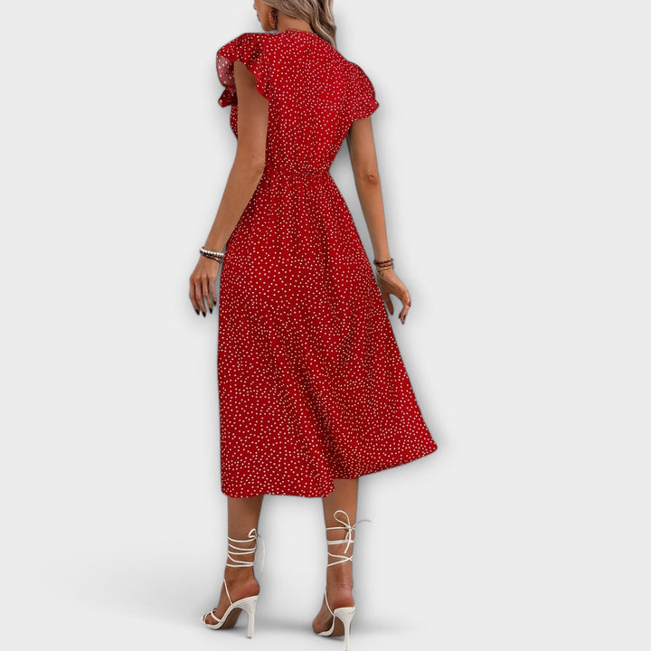 Mira | Polka Dot Midi Dress with Ruffle Sleeves