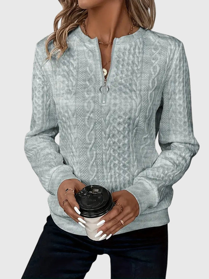 Leslie | Cable Knit Quarter Zip Sweater Pullover