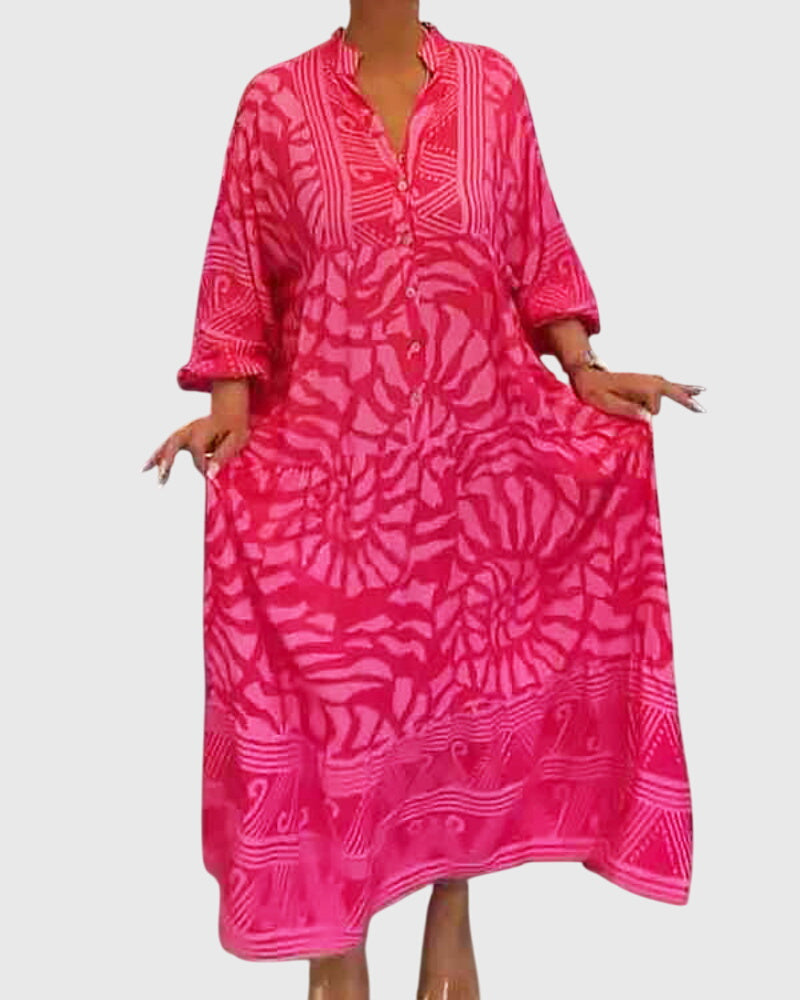 Cordeliaella | Printed V-Neck Maxi Dress with Sleeves