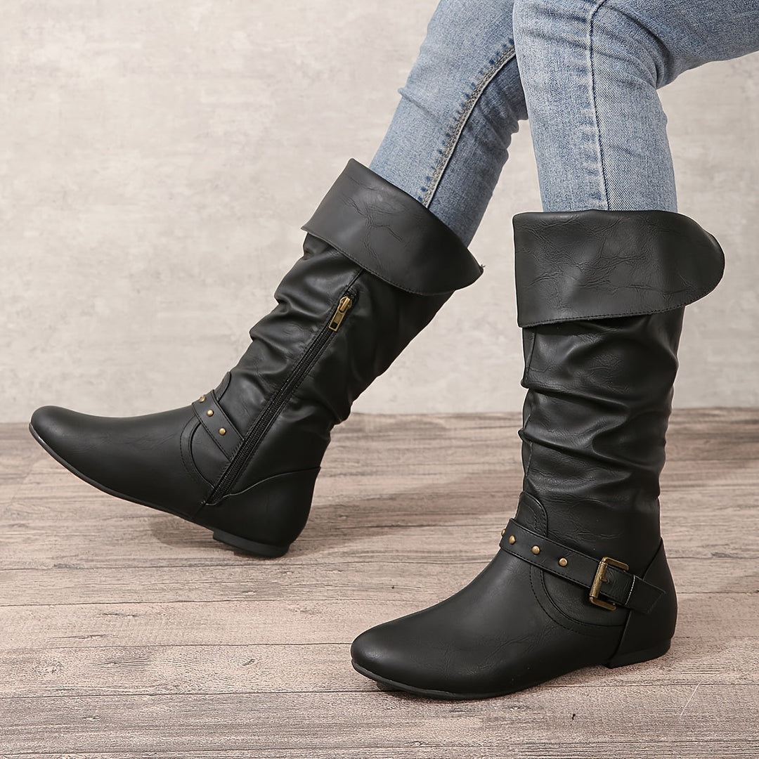Paige | Slouchy Knee-High Boots with Buckle