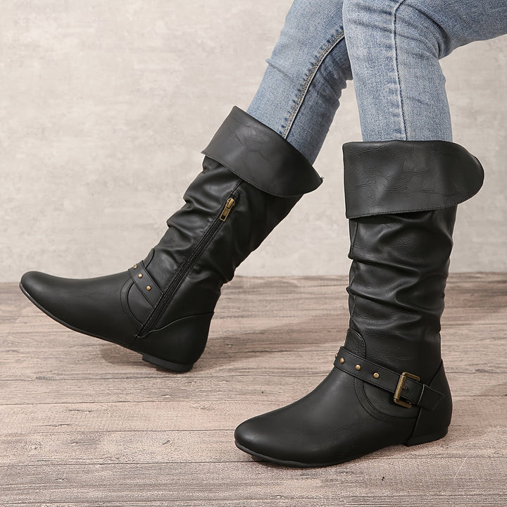 Paige | Slouchy Knee-High Boots with Buckle