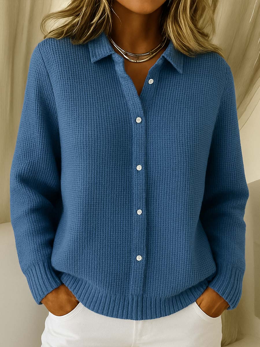 Cathryn | Waffle Knit Button-Front Cardigan Top
