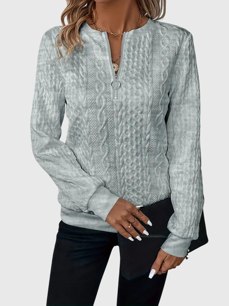 Leslie | Cable Knit Quarter Zip Sweater Pullover