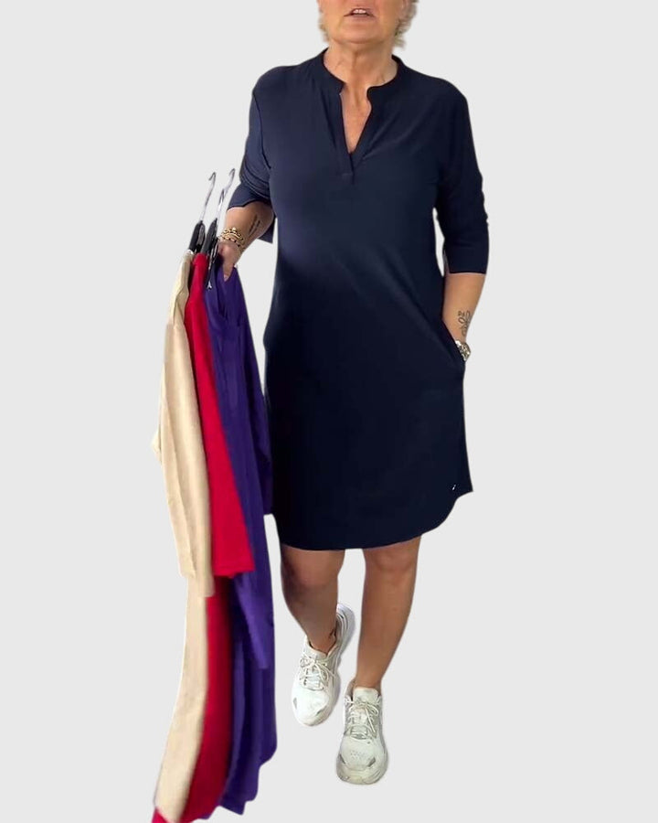 Marigold-Rose | V-Neck Shirt Dress with Pockets