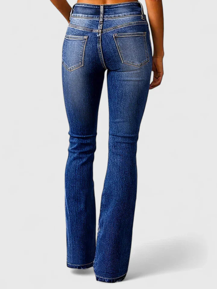 Edith | High Rise Flare Jeans with Button Detail