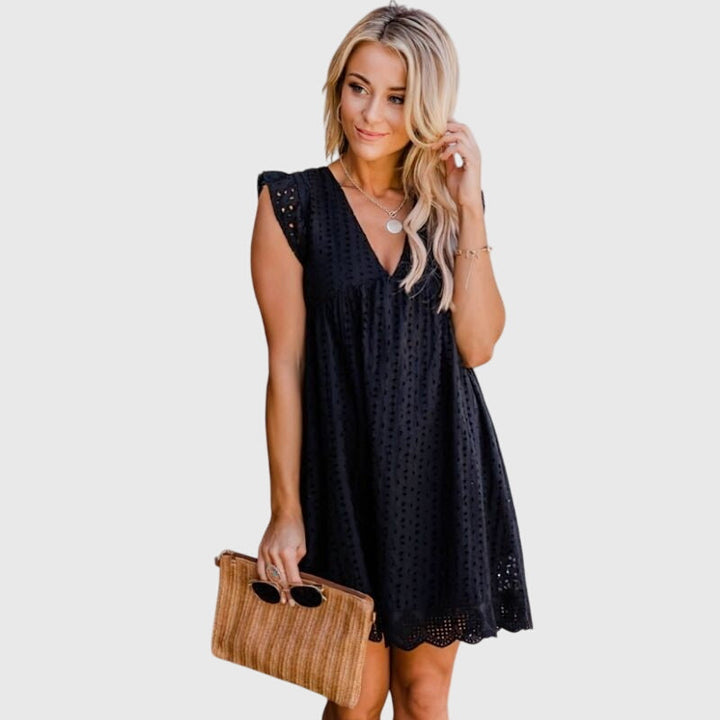 Beatrise | Eyelet Babydoll Dress with Flutter Sleeves