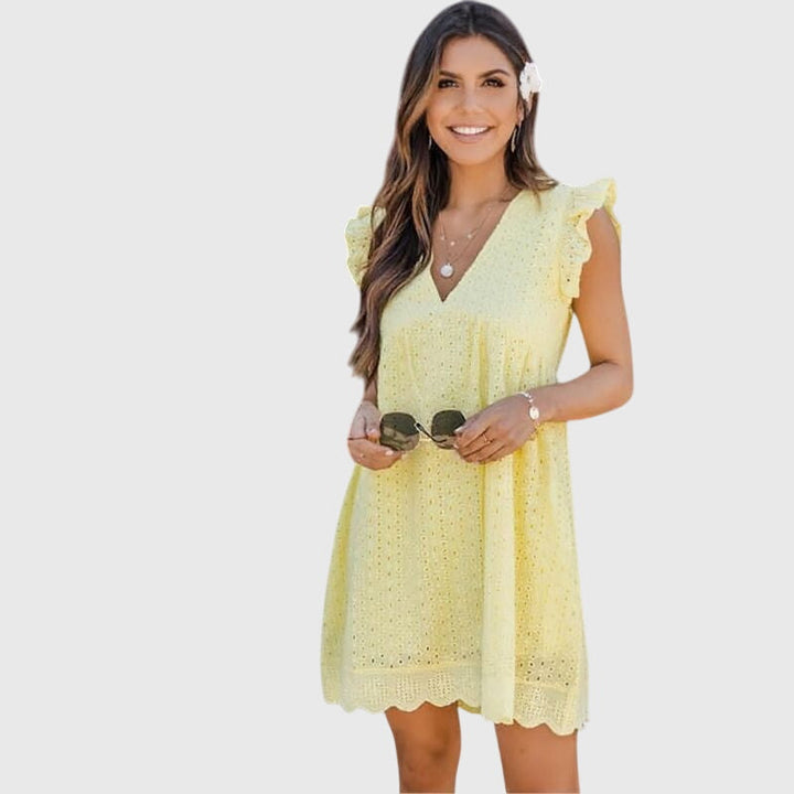 Beatrise | Eyelet Babydoll Dress with Flutter Sleeves