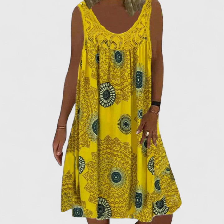 Marina | Boho Print Sundress with Lace Neckline