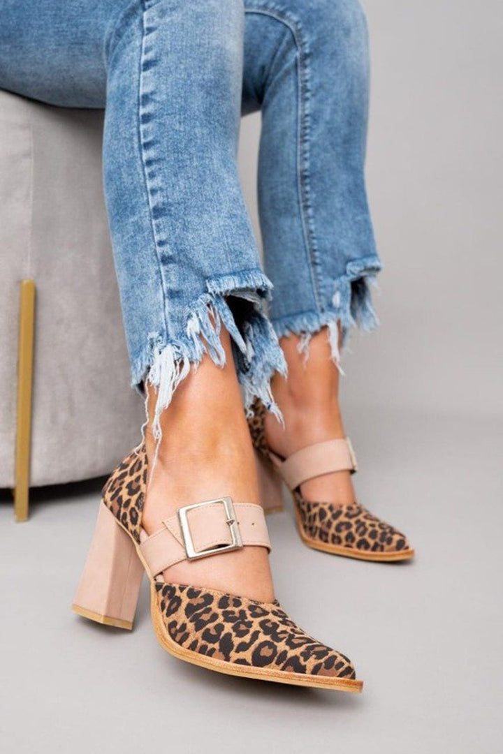 Petula | Leopard Print Block Heel Mules
