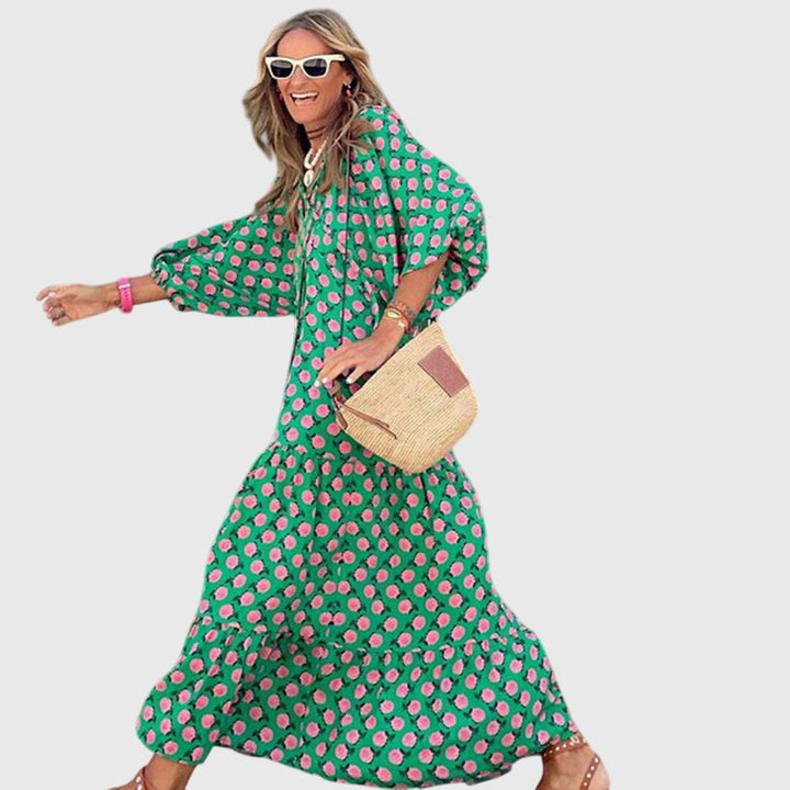 Fleurine | Floral Print Boho Maxi Dress Long Sleeve