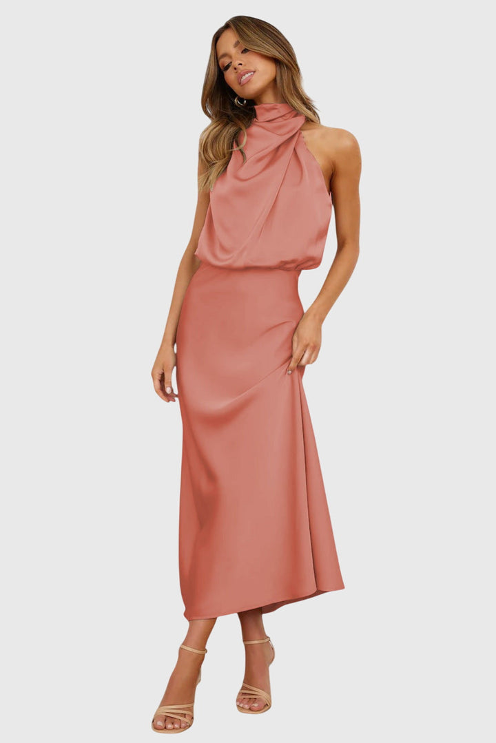 Bellatrixandrea | Satin Halter Neck Dress Sleeveless