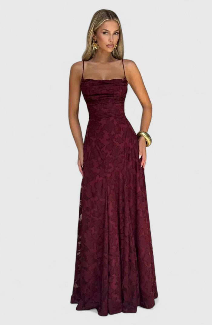 Genevra | Floral Cowl Neck Empire Waist Maxi Dress