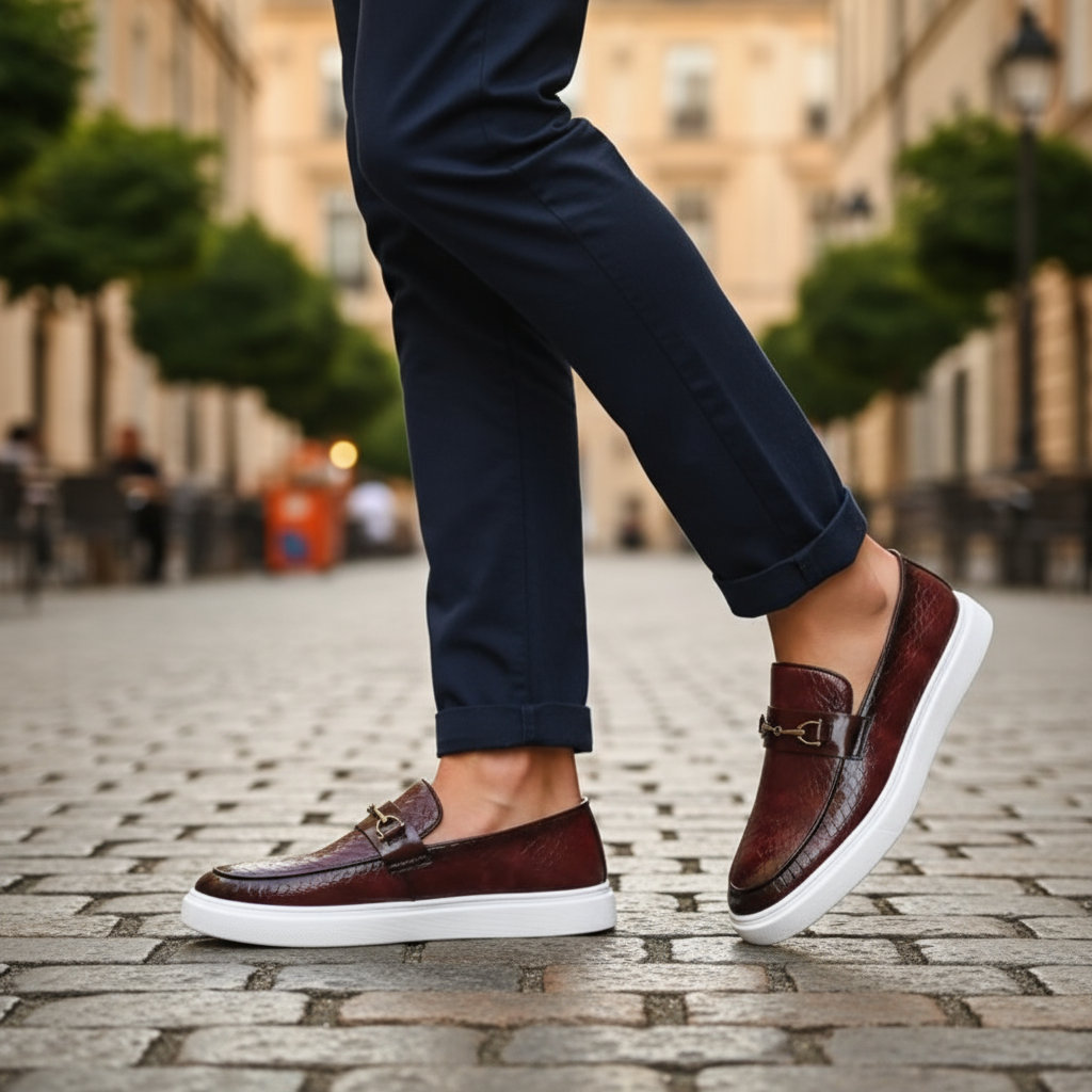 Collin | Textured Loafers Metal Bar Detail
