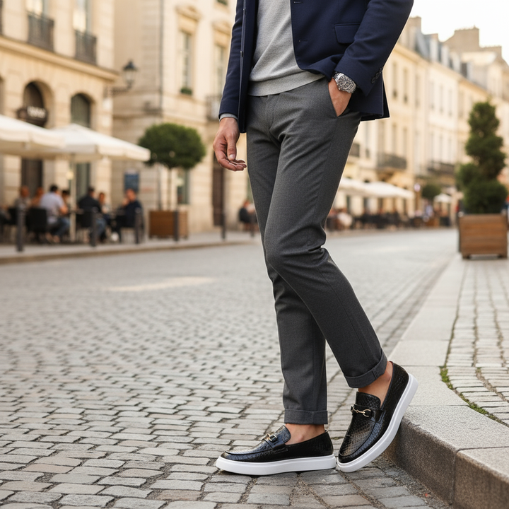 Collin | Textured Loafers Metal Bar Detail