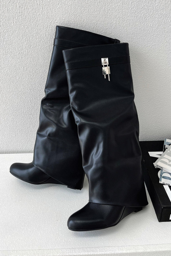 Mimi | Black Fold-Over Knee High Boots