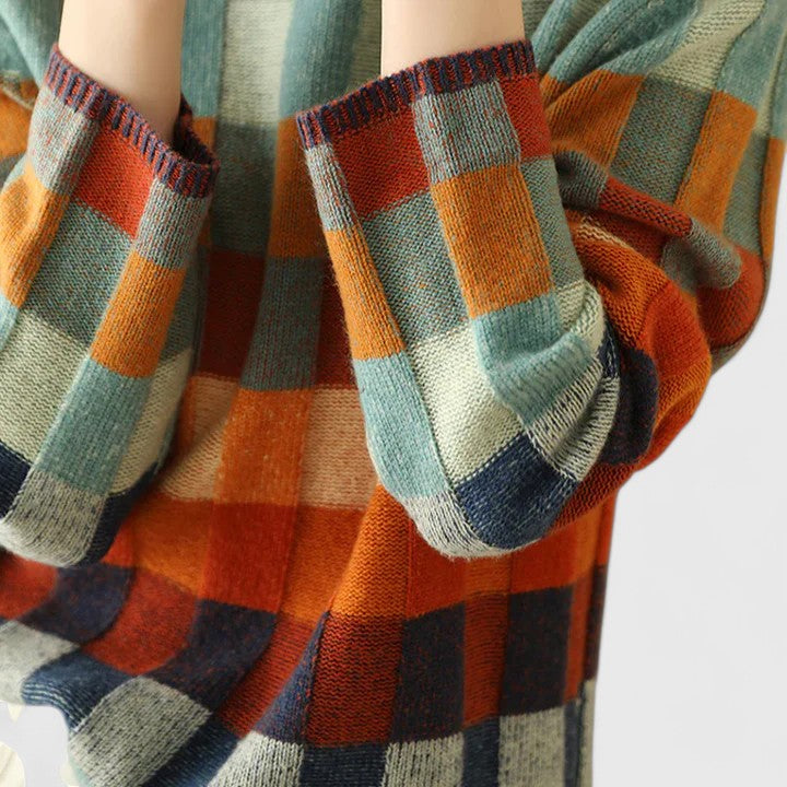Carolyn | Multicolor Checkered Mock Neck Sweater