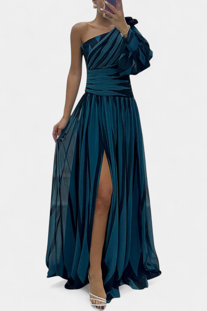 Bellatrixina | One-Shoulder Striped Maxi Dress with Slit