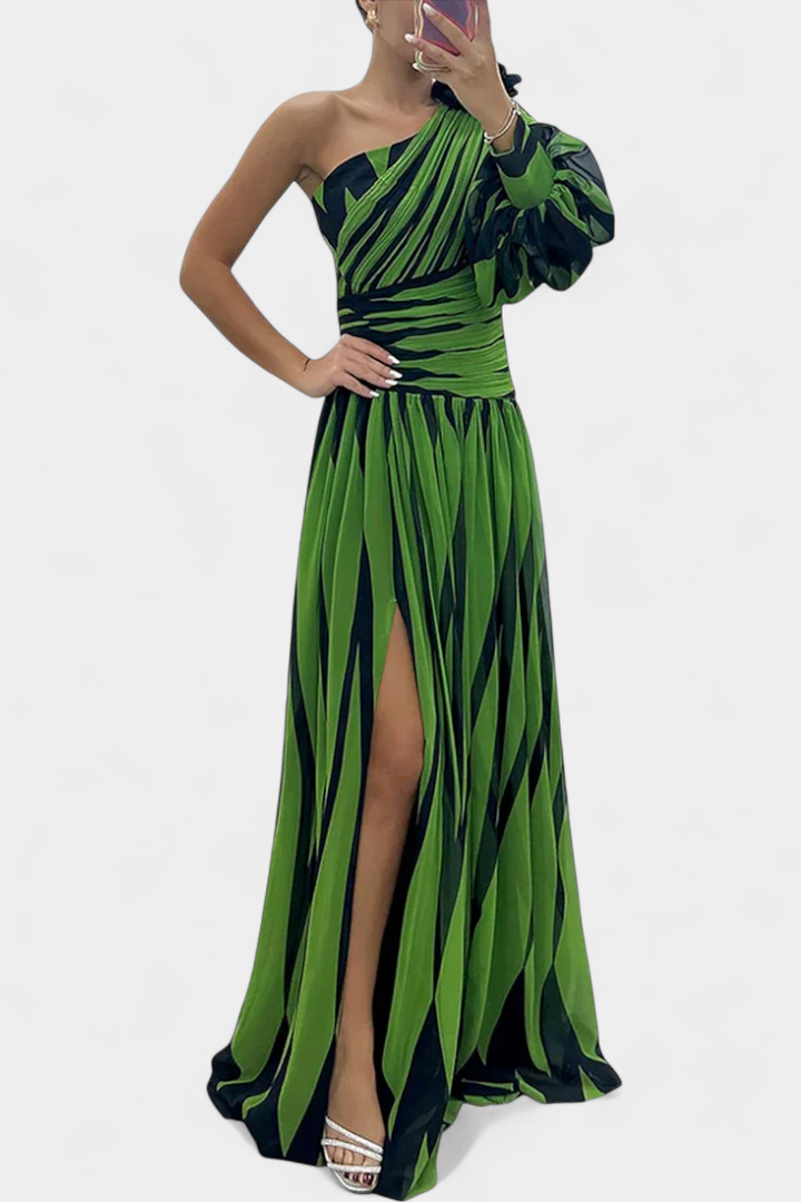 Bellatrixina | One-Shoulder Striped Maxi Dress with Slit
