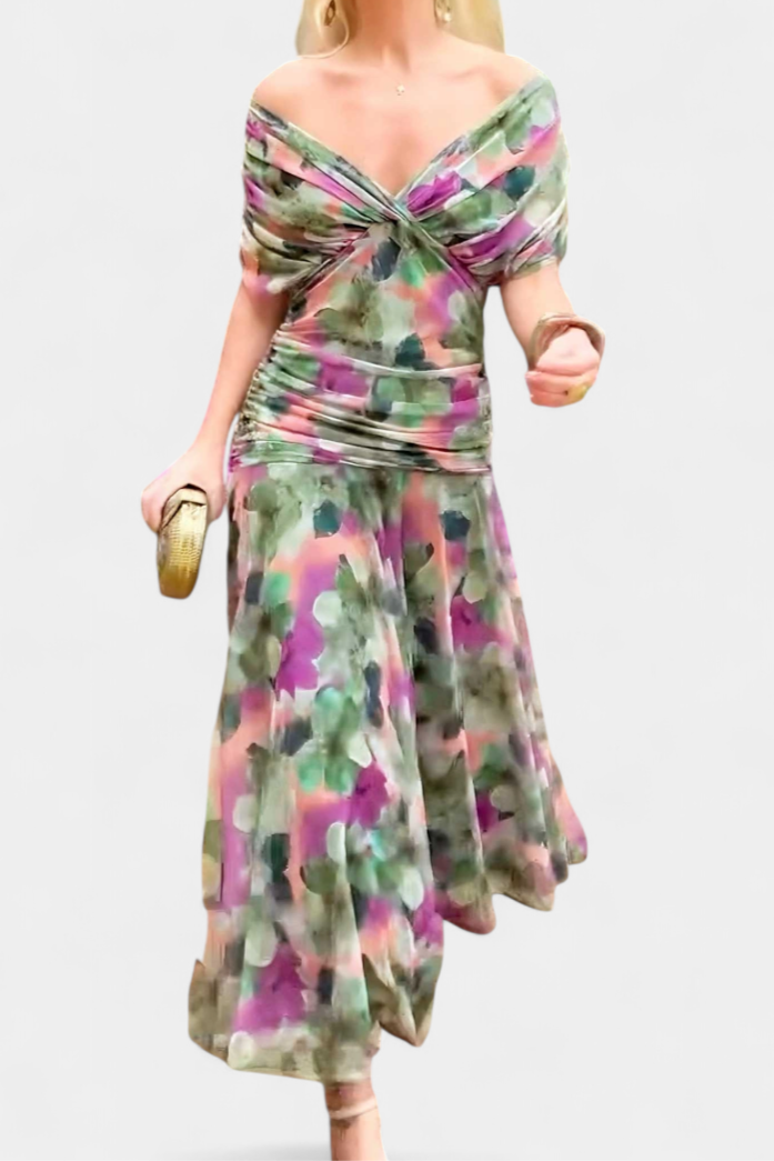 Elisa | Floral V-Neck Midi Dress