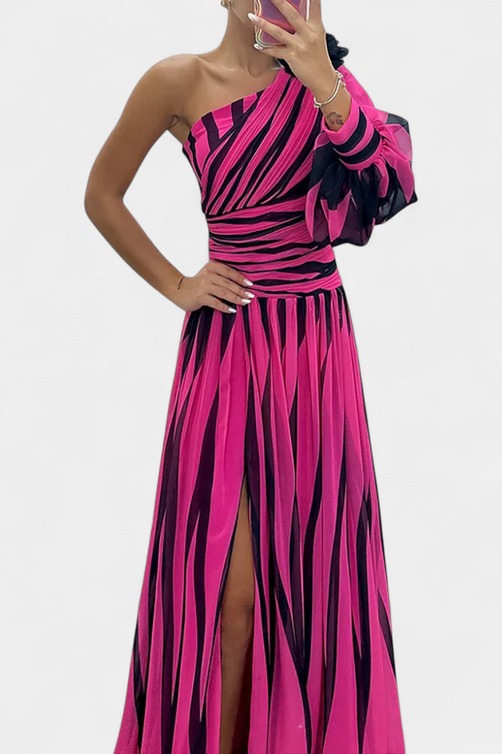 Bellatrixina | One-Shoulder Striped Maxi Dress with Slit