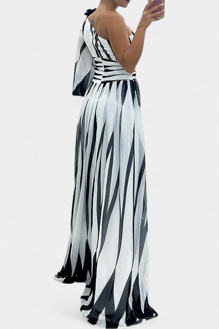 Bellatrixina | One-Shoulder Striped Maxi Dress with Slit