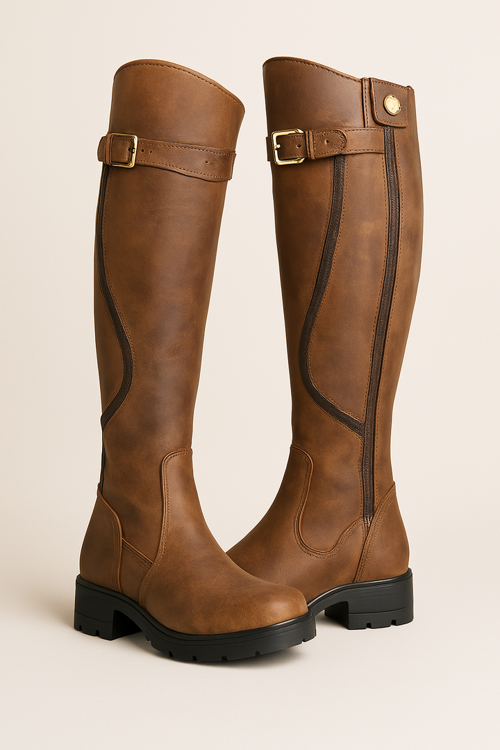 Zaida | Buckle Strap Knee-High Riding Boots
