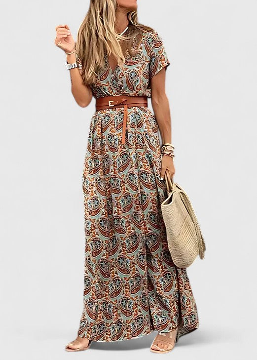 Celestyna | Floral Print Boho Maxi Dress with Slit